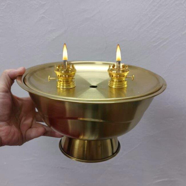 寺庙镀金酥油灯佛灯大容量供灯不锈钢合金点香器煤油灯芯跨境出口