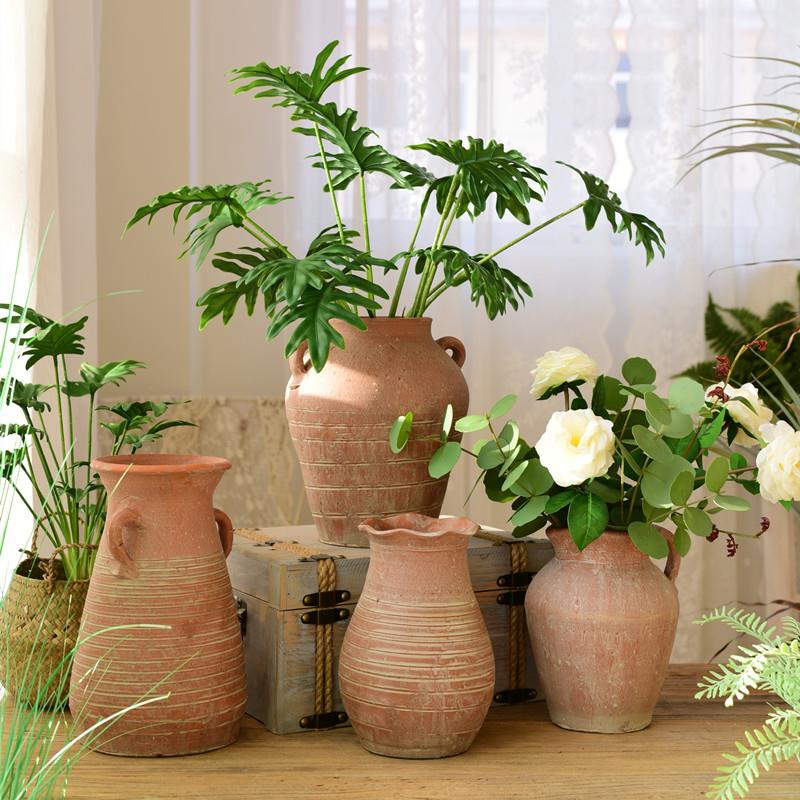 粗陶陶瓷花盆手工复古摆件落地花瓶法师老桩花盆多肉高筒盆土陶罐