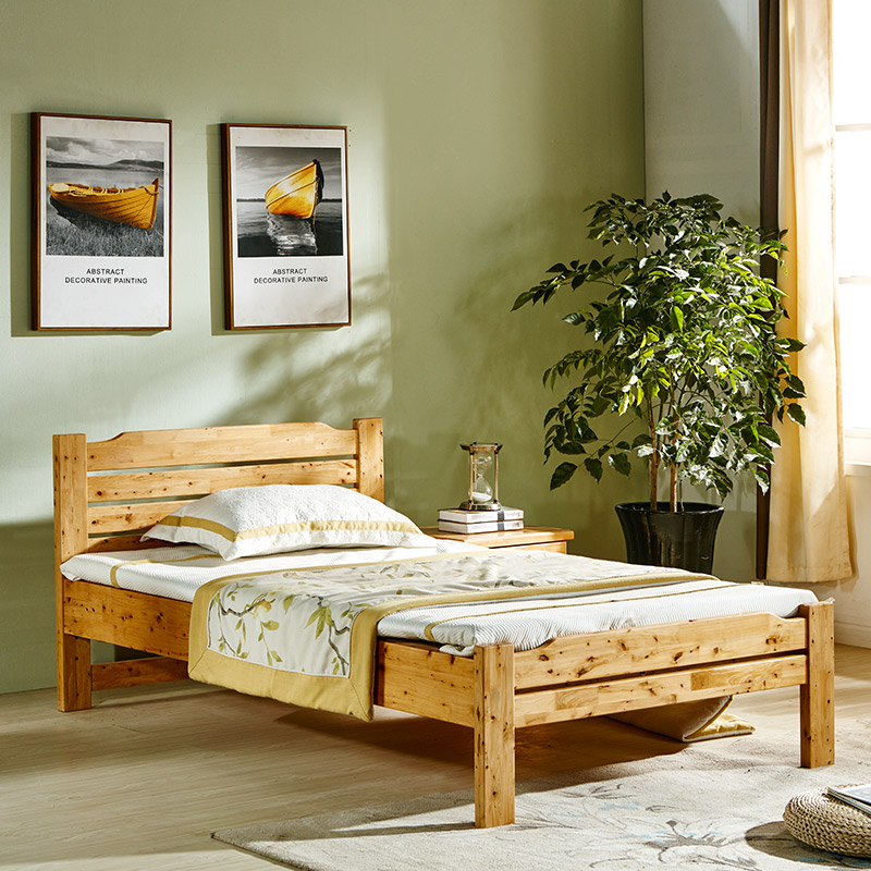 柏木床实木1米单人床现代简约中式1.5米儿童床家俱原木满铺硬板床