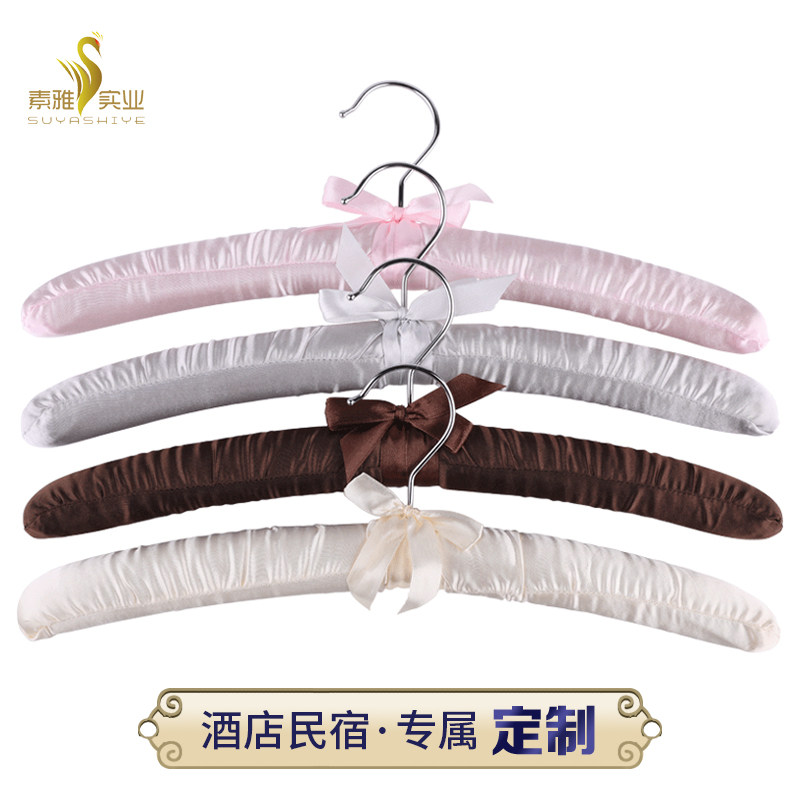 酒店丝绸家居待客用无痕衣架不起包防皱肩角防滑松木海绵植绒衣架