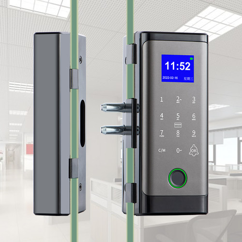 双开玻璃门指纹锁临时密码智能干电池5号名布线免开孔大门电子锁
