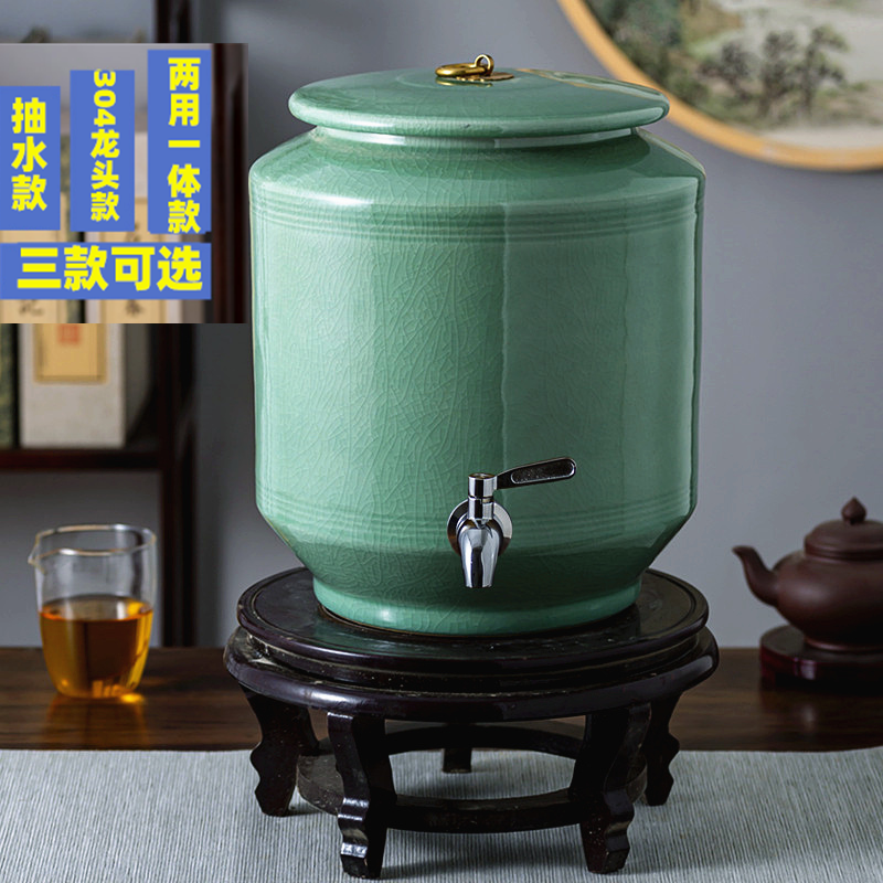 陶瓷水缸冷水壶储水罐家用带龙头抽水款耐高温10斤水缸茶水桶油缸