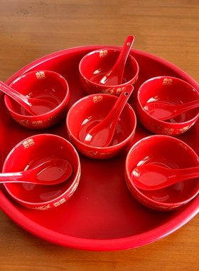 新款结婚陶瓷喜庆红色碗筷喜碗套装敬酒杯敬茶杯全套男方喜庆用品