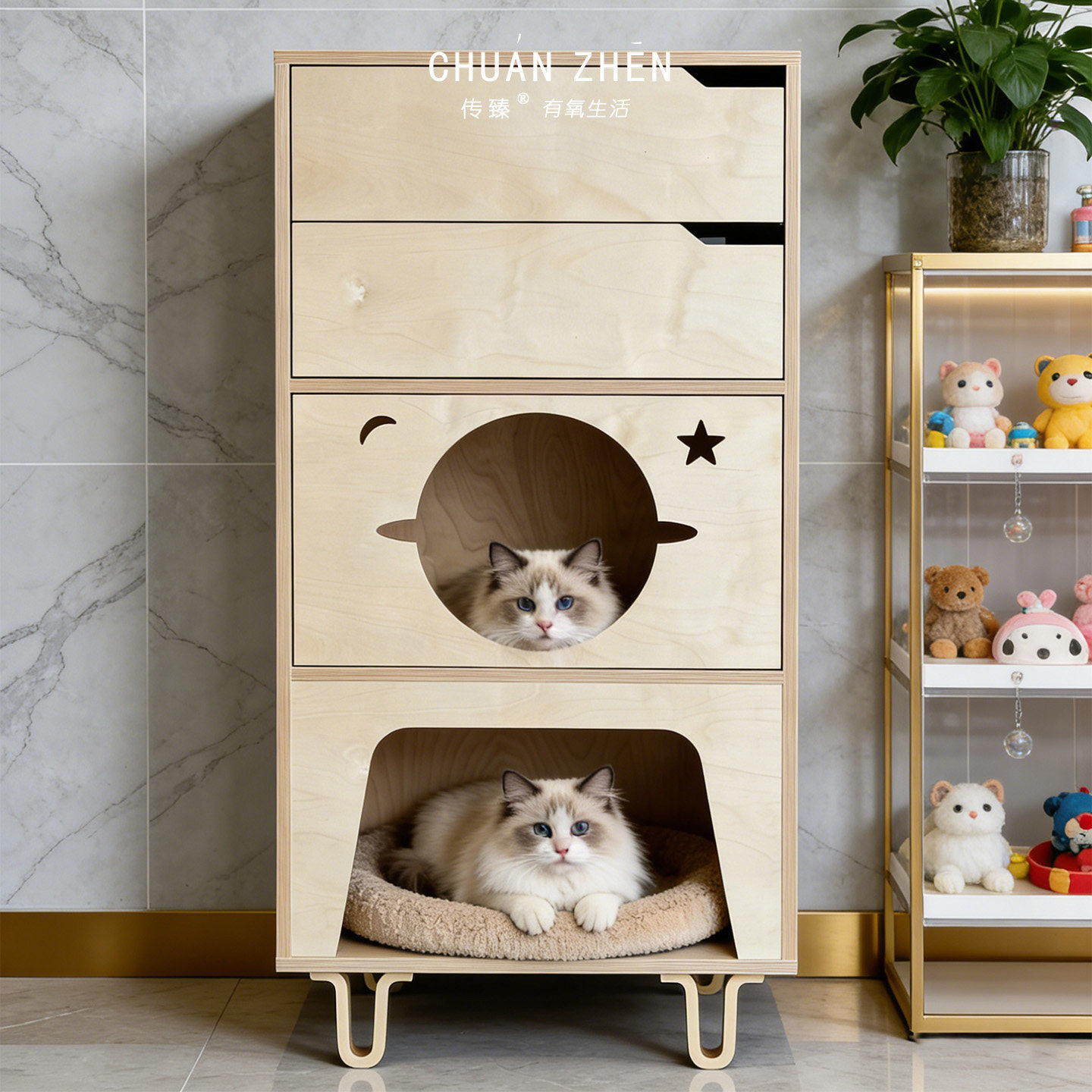 木质多层抽屉式猫窝猫屋收纳柜猫咪储物柜室内猫柜简约宠物用品
