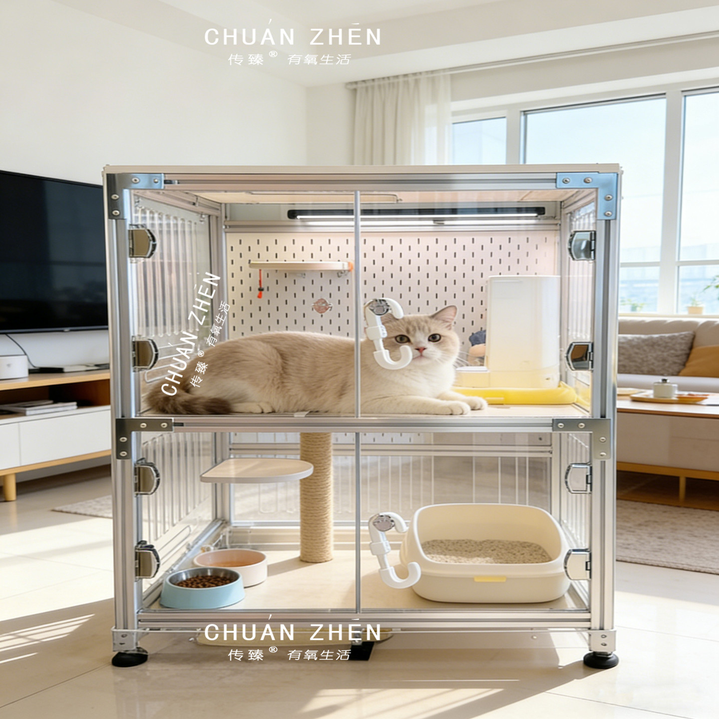 定制猫别墅不占地小户型铝型材宠物笼室内双层猫笼家用猫用品猫窝图片