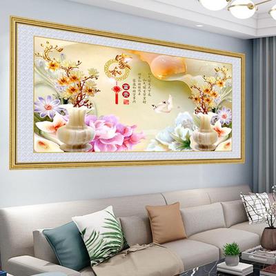 山水画壁纸自粘画沙发背景墙装饰壁画客厅流水生财迎客松中式挂画