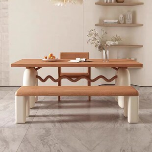 法式奶油复g古实木餐桌椅组合原木色小户型麦兜餐桌