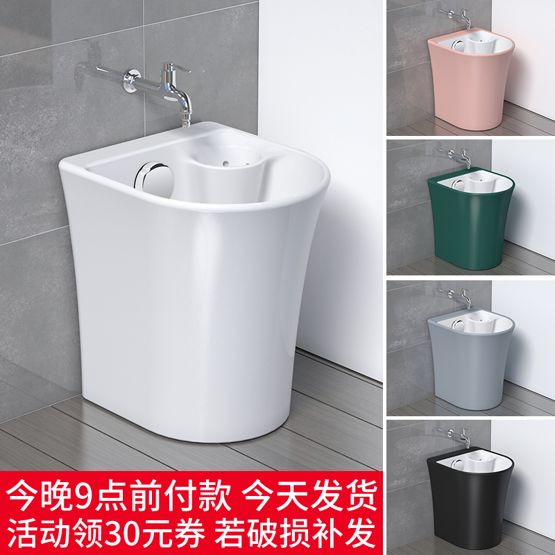 家用陶瓷拖把池旋转下水拖把桶落地E式卫生间洗地拖布池带沥水篮