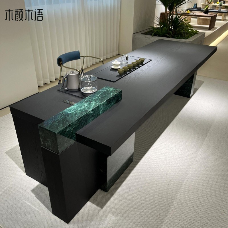 新中式岩板茶桌意式极简轻奢现代2025款一体式泡茶台Y办公室家用