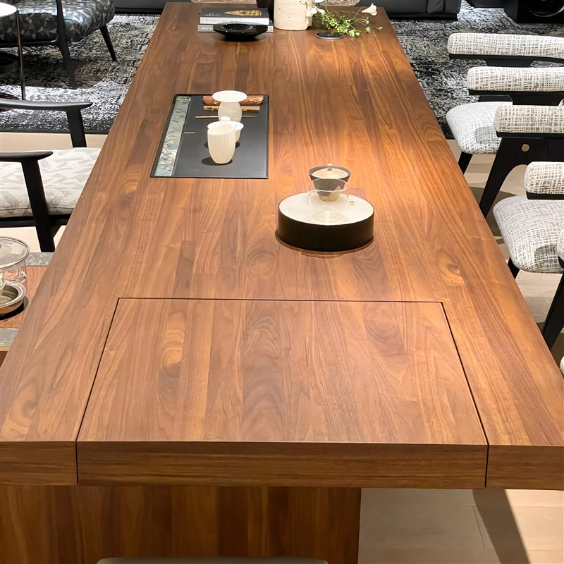新中式黑胡桃木实木茶桌r现代简约中古轻奢茶室茶台办公室泡茶桌