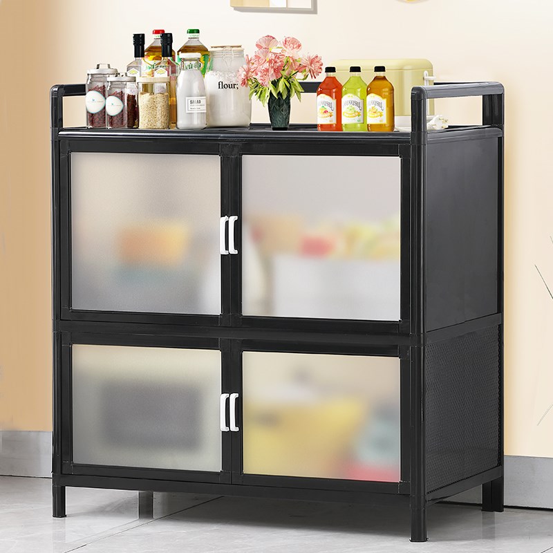 厨房置物架d收纳橱柜钢化玻璃双开门家用碗柜多功能储物柜子餐边