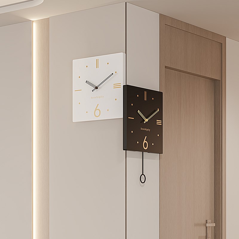 2024新款现代简约客厅拐角双面挂钟家用静音转角时钟餐Z厅钟表挂