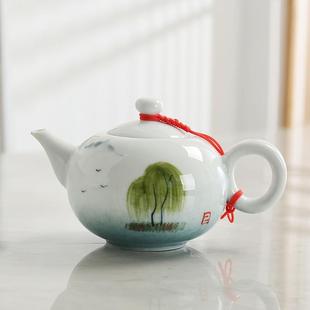 手绘功夫小茶壶ml水墨风陶瓷单壶茶具配件家用个人泡茶器 钿隆中式