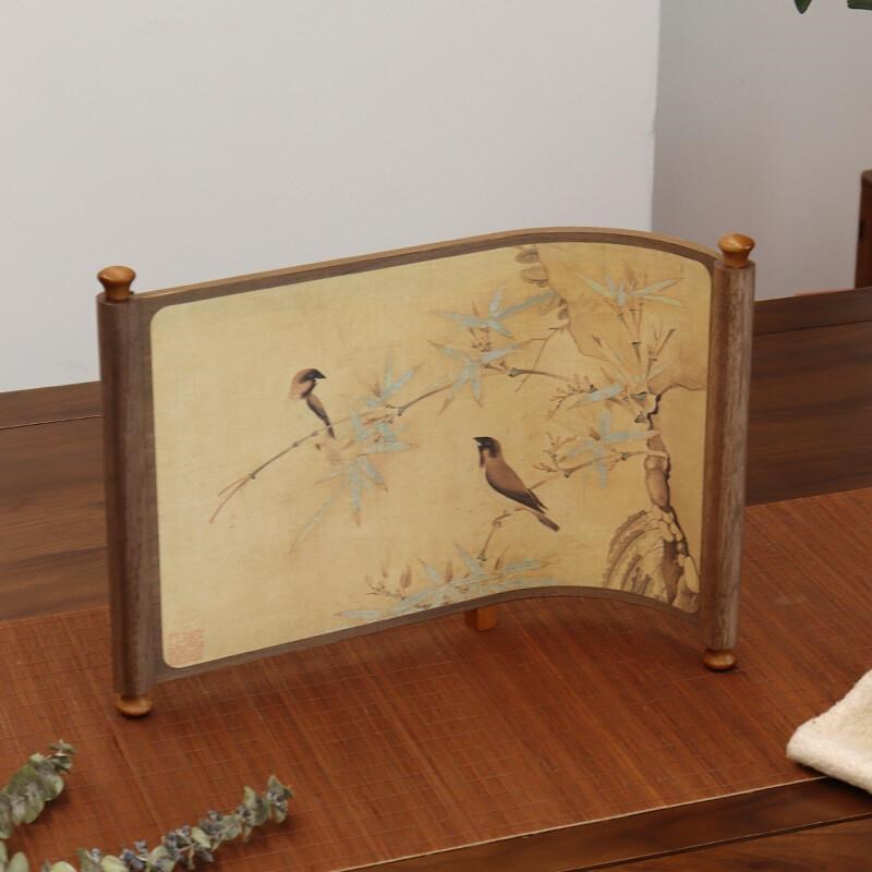 宋式桌面摆件f《东方诗意》新中式曲面屏风摆件茶室玄关桌面屏风