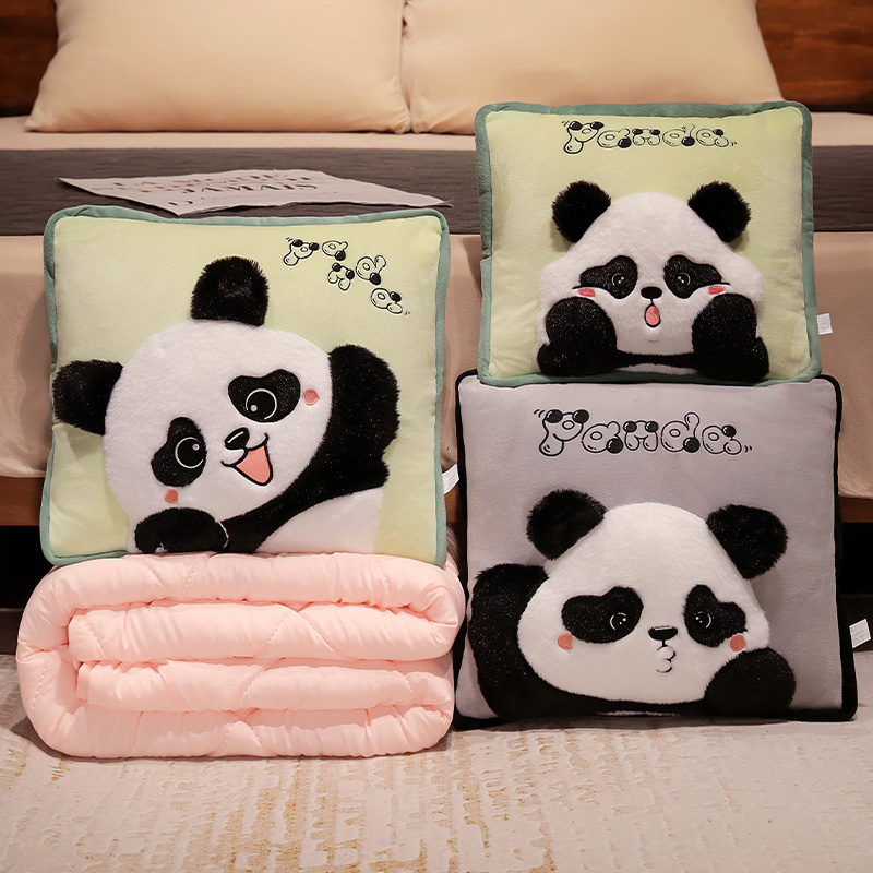 熊猫抱枕被子两用加厚办公室v午睡枕头毯子二合一车用睡觉折叠靠