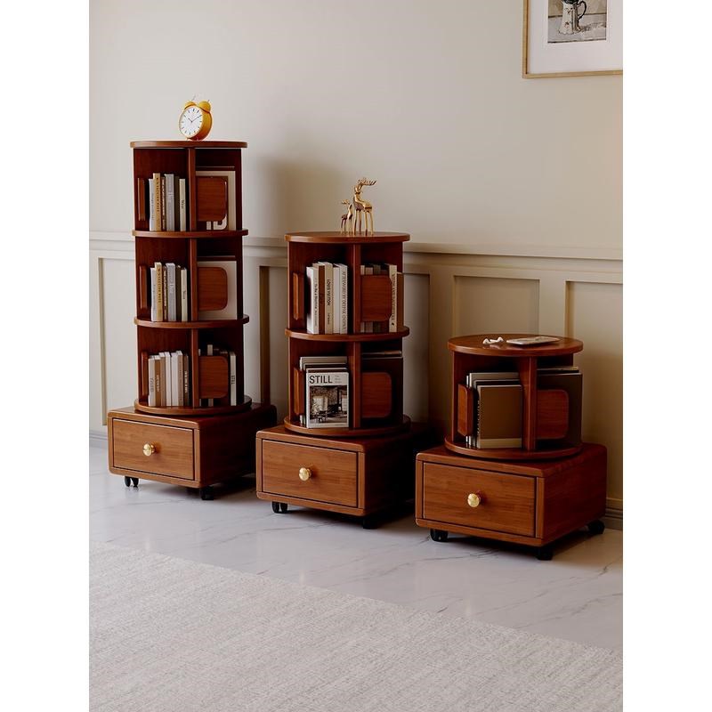 全实木旋转小书架旋转书架卧室床头柜简约儿童书柜床边收纳置物架