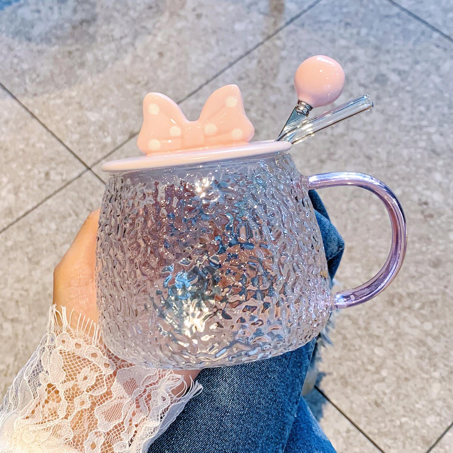 日本JHMOins风高颜值耐热玻璃杯子带盖带勺子马克杯女生办公室水