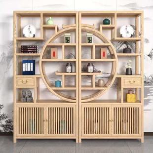实木博古架带灯茶叶架置物架展示架小型隔断多宝阁 白蜡木新中式