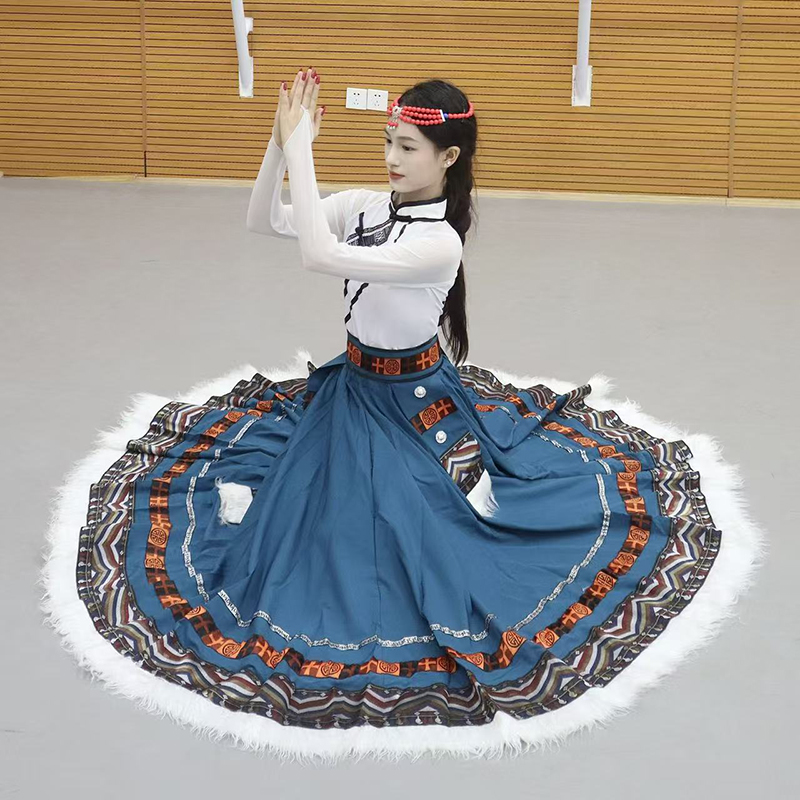 藏族舞蹈演出服装女学生艺考班服民族跳舞练习大摆半身裙舞台表演