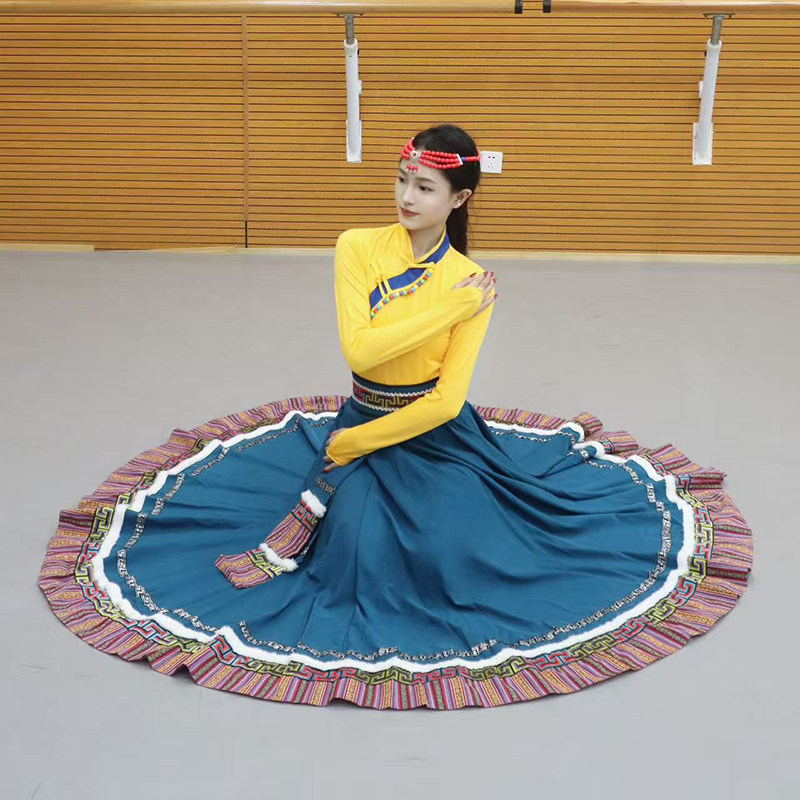 藏族舞蹈演出服装女学生艺考班服民族跳舞练习大摆半身裙舞台表演