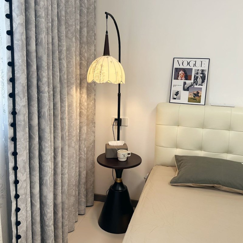 法式中古风落地灯茶几卧室客厅沙发书房J旁覆古台灯边几一体置物