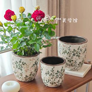 田园风陶瓷花盆冰裂纹复古小清新家用阳台桌面绿植物盆栽绿萝多肉