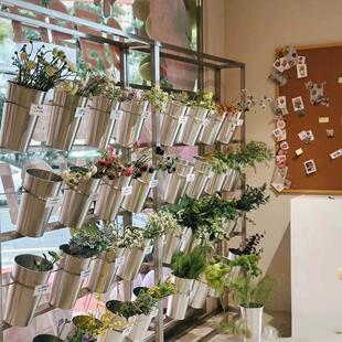 高端现代铝鲜醒花筒银色铁艺桶家商用成列花束不锈钢摆台花艺摆放