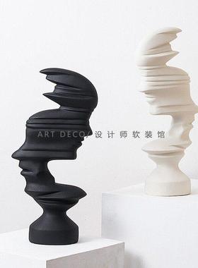 黑白哑光抽象人物摆件现代简约样品屋展示中心酒店玄关电视柜树脂