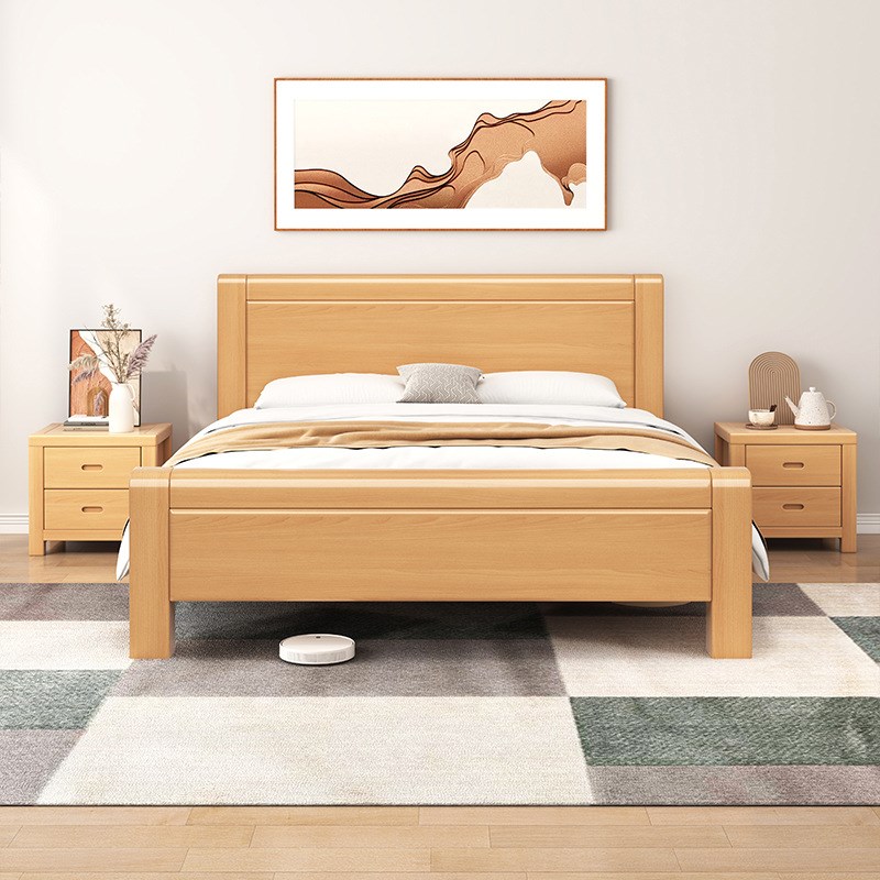 #工厂直销床加厚榉木全实木床1.8米现代简约主卧双人床2m大床1.5