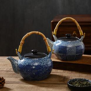 日式茶壶套组家用茶壶创意泡茶壶饭厅单壶汤壶商用海波纹陶瓷茶具