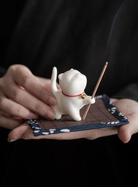 可爱的小猫香棒香炉线香基地香座茶具茶道沉香香炉家用室内笔筒