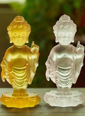 琉璃释迦牟尼佛太子佛佛像供奉摆设发光木底座居家客厅桌面装饰摆