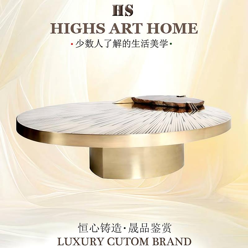 意式轻奢不锈钢茶几设计师高级感茶台现代简约别墅客厅奢石咖啡桌