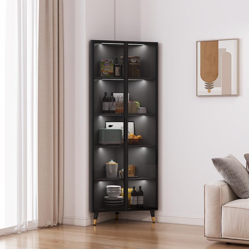 实木角柜轻奢三角柜玻璃酒柜拐转角客厅多层展示边柜卧室置物架子