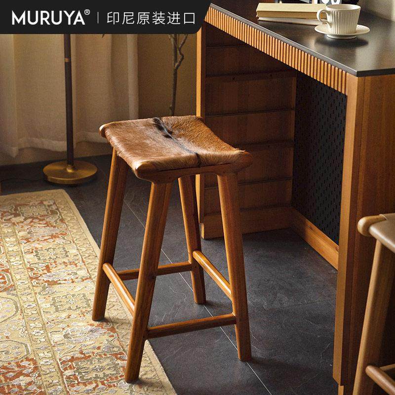 原装进口吧台凳民宿实木北欧羊毛皮酒吧高脚椅柚木家用岛台餐凳,住宅家具,家用高脚椅,淘宝优惠券,粉丝福利购,淘宝优惠卷