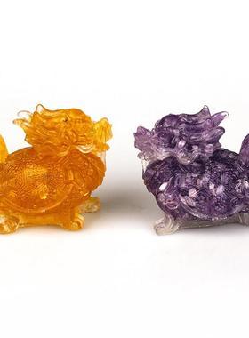 天然水晶滴胶碎石招财龙龟摆件半宝石滴胶摆件居家办店铺开业礼物