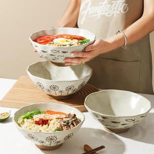 粗陶餐具拉面碗商用麻辣烫牛肉面碗汤碗大碗斗笠碗家用泡面碗 日式