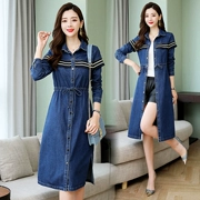 2019 đầu thu mới phiên bản Hàn Quốc của những chiếc áo khoác denim nữ mỏng trong phần dài của áo khoác mỏng mùa xuân và mùa thu giản dị của phụ nữ - Trench Coat