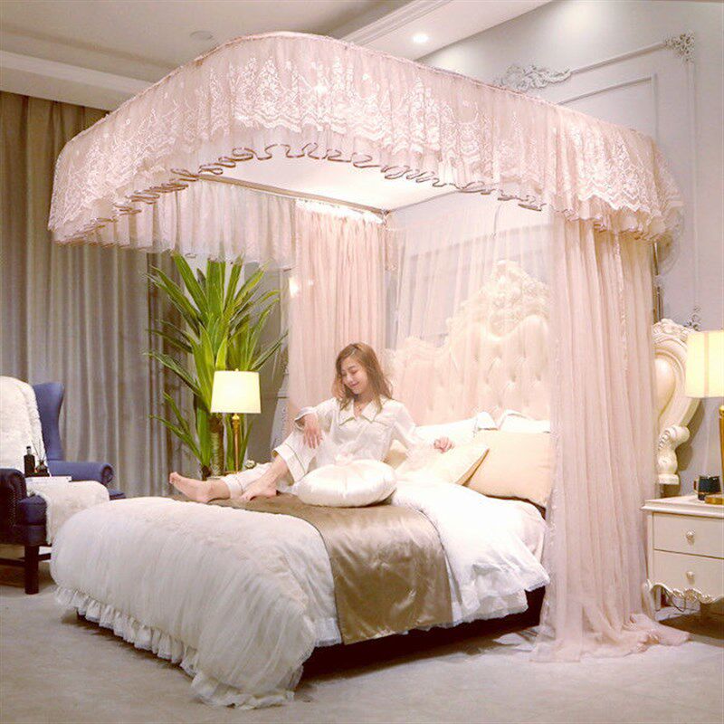 蚊帐 公主高档导轨u型轨道三开门公主风纹用1.2米1.5m1.8米双人床