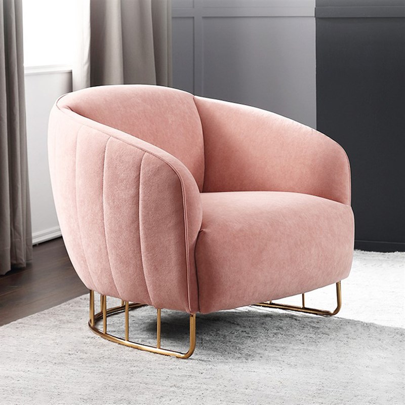 美式布艺软包单人沙发金属底座休闲椅客厅样板房设计师影楼接待椅