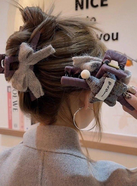 韩国秋冬新款布艺星星抓夹温柔紫色高级感后脑勺盘发鲨鱼夹头饰