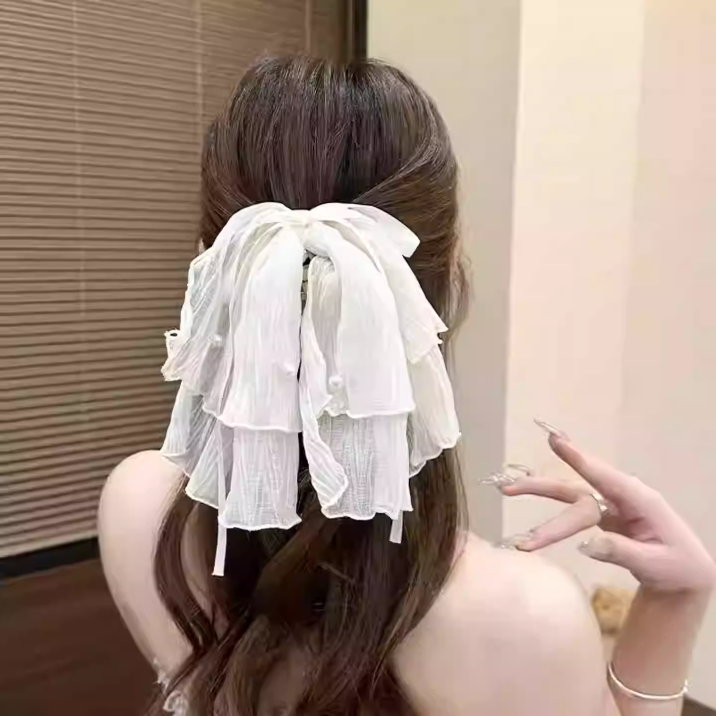 韩国海盐蓝日常网纱蝴蝶结发夹