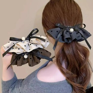 小香风裙摆波点蝴蝶结弹簧夹轻奢气质法式 马尾发夹复古发卡 时尚