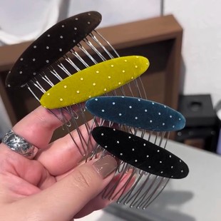 复古波点丝绒倒插梳碎发整理发梳女无痕刘海发夹子秋冬高颅顶头饰
