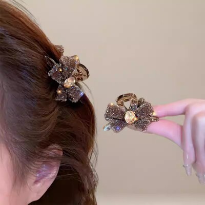 高级感水钻蝴蝶结发夹头饰小抓夹