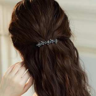 轻奢低调黑色弹簧夹法式蝴蝶半扎发夹高级精致新款一字夹发饰卡子