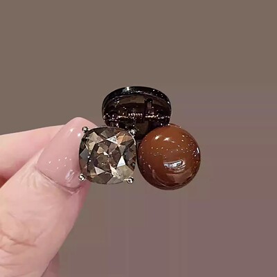 咖色珍珠迷你小抓夹女前额侧边夹