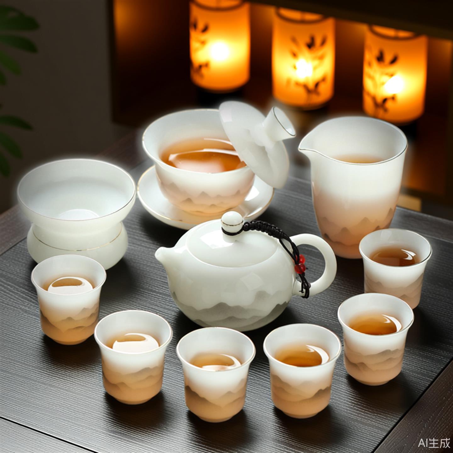 泡茶茶具套组一整套茶杯盖碗白玉瓷功夫羊脂玉用品大全轻奢高级感