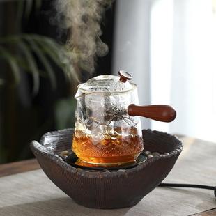 侧把蒸茶壶可加热玻璃壶电陶炉煮茶器煮茶炉蒸煮两用大容量木柄汽