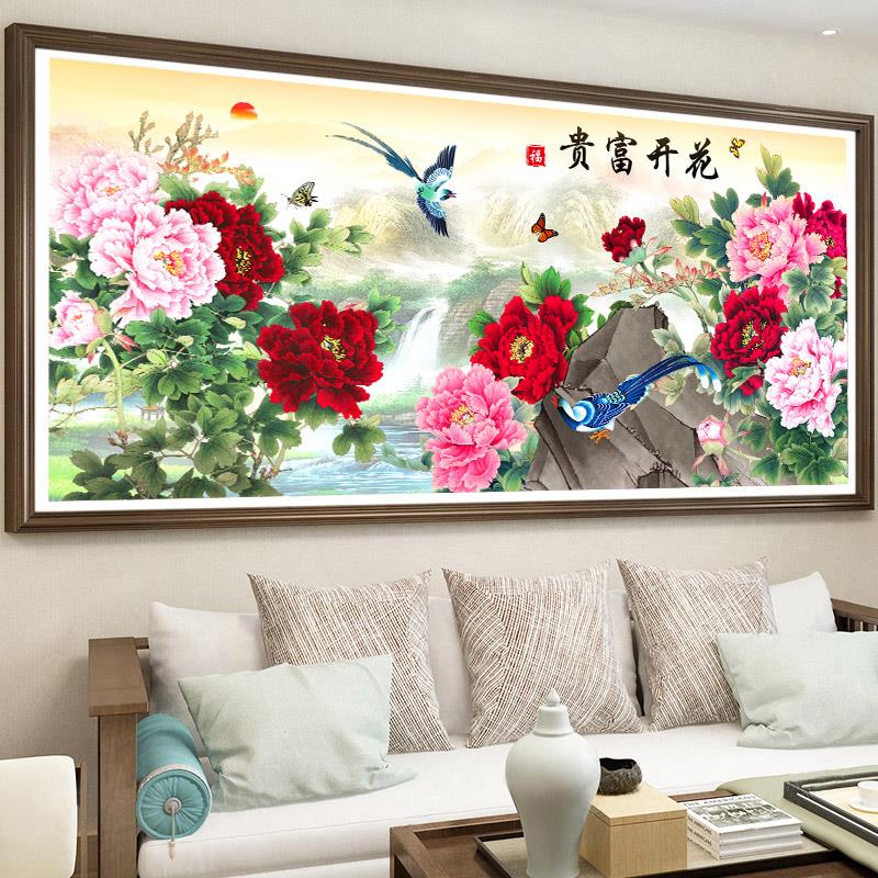 5d钻石画满钻客厅简约现代贴钻牡丹花开富贵十字绣2024新款钻石绣